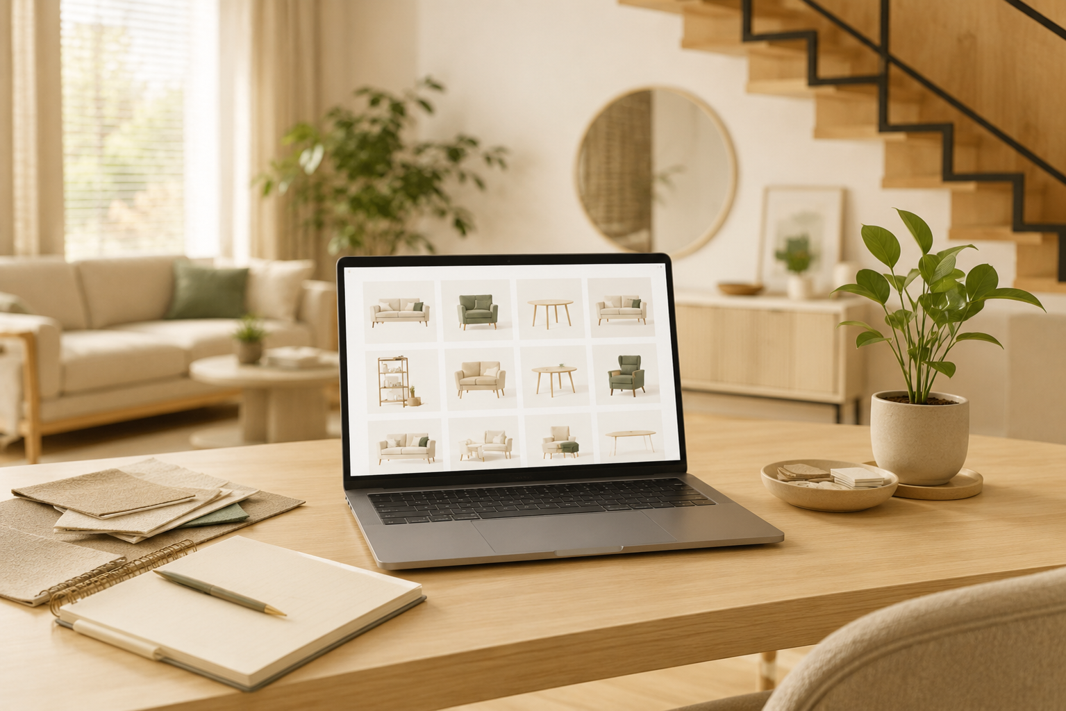 Oferta wyposażenia wnętrz prezentowana na ekranie laptopa